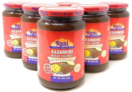 Cinquer Kashmiri Mango Chutney – Sweet & Spicy Indian Preserve, 1Kg Glass Jar, Vegan & Gluten-Free (Pack of 6)